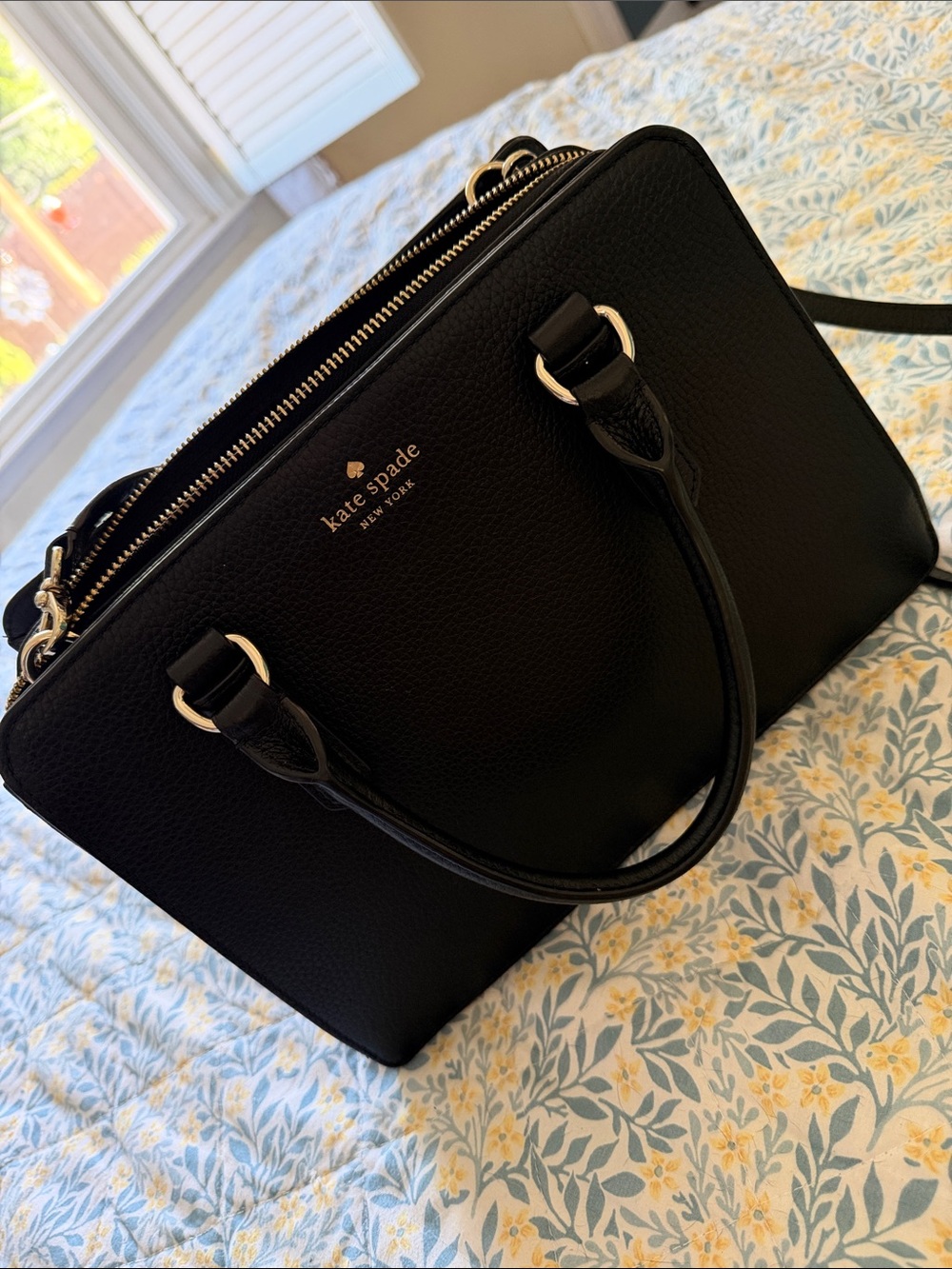kate spade Black Pebbled Leather Satchel with Gold Tone Hardware